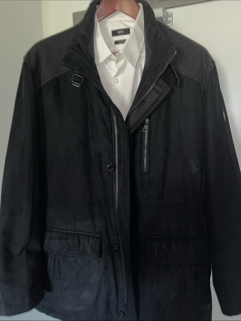 Bugatti Black Men's Trench Coat with Zip Chest Pocket